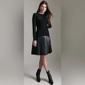 KAREN MILLEN Mesh Sleeve Pleated Jersey Dress